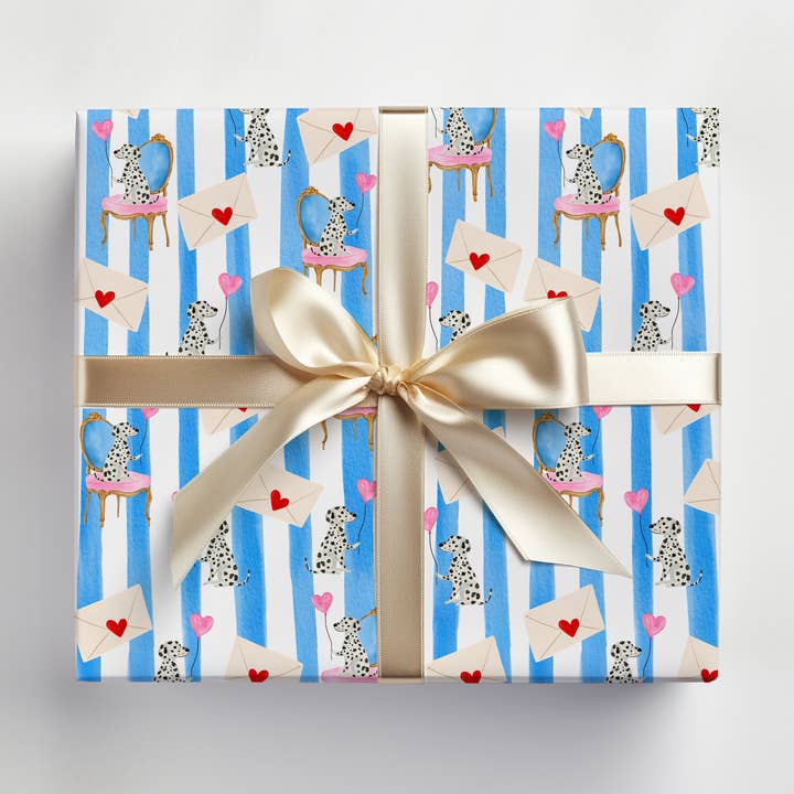 Luxury Dalmatian & Cupid Wrapping Paper (Blue Stripe | JOSIL Paperie for wholesale by JOSIL Paperie & Gift