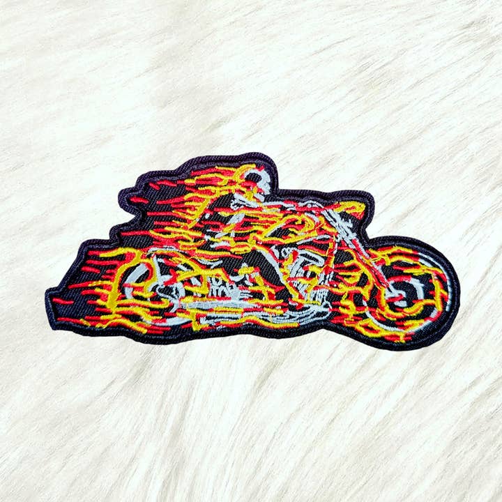 Scratch Decor - Wholesale Patch - Biker Skeleton Flames Race Embroidery Iron On Patch0