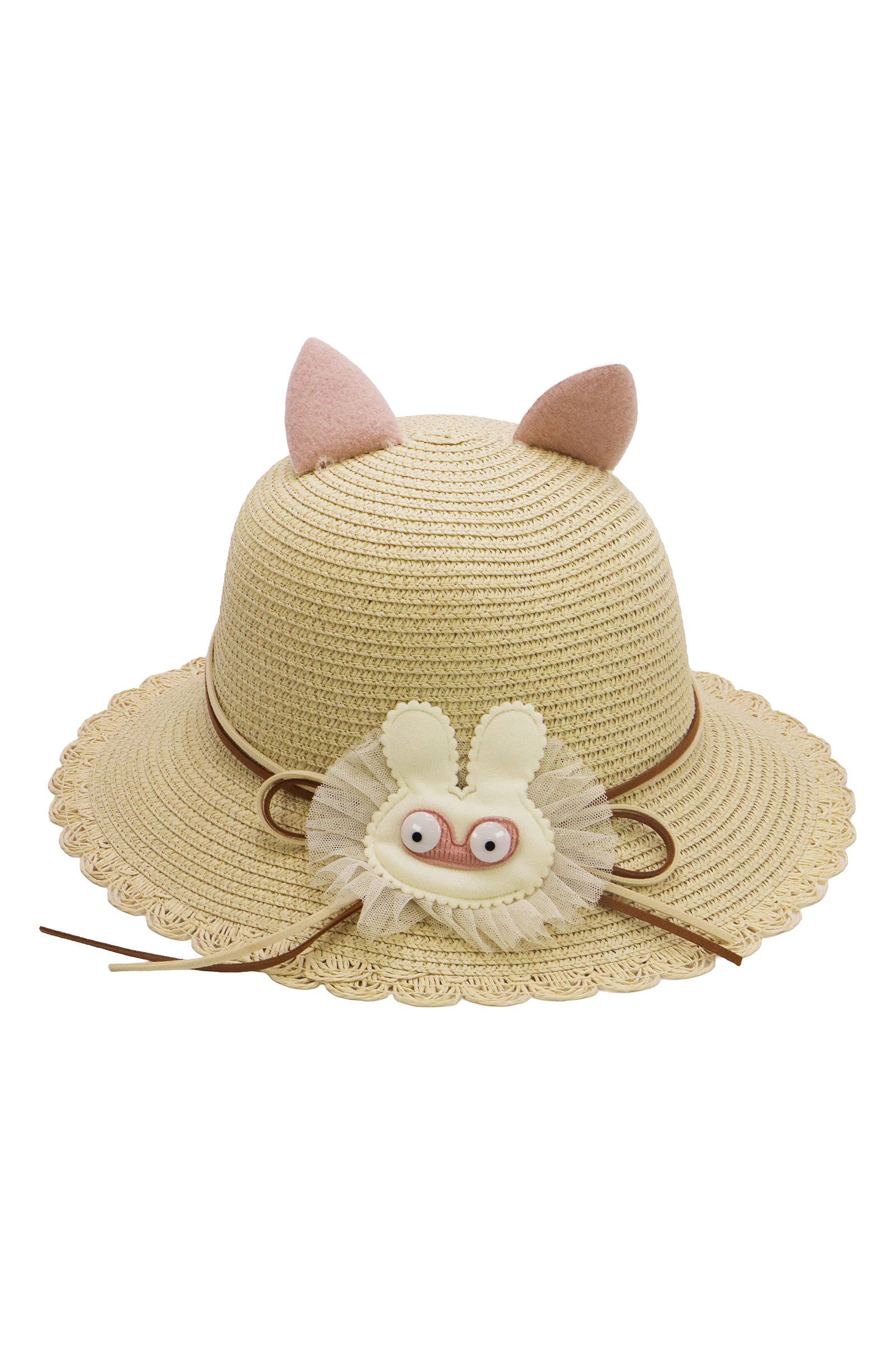 Assorted Kids Bunny Ear Scallop Straw Bucket Sun Hat -DISLCLAIMER for wholesale on Faire6
