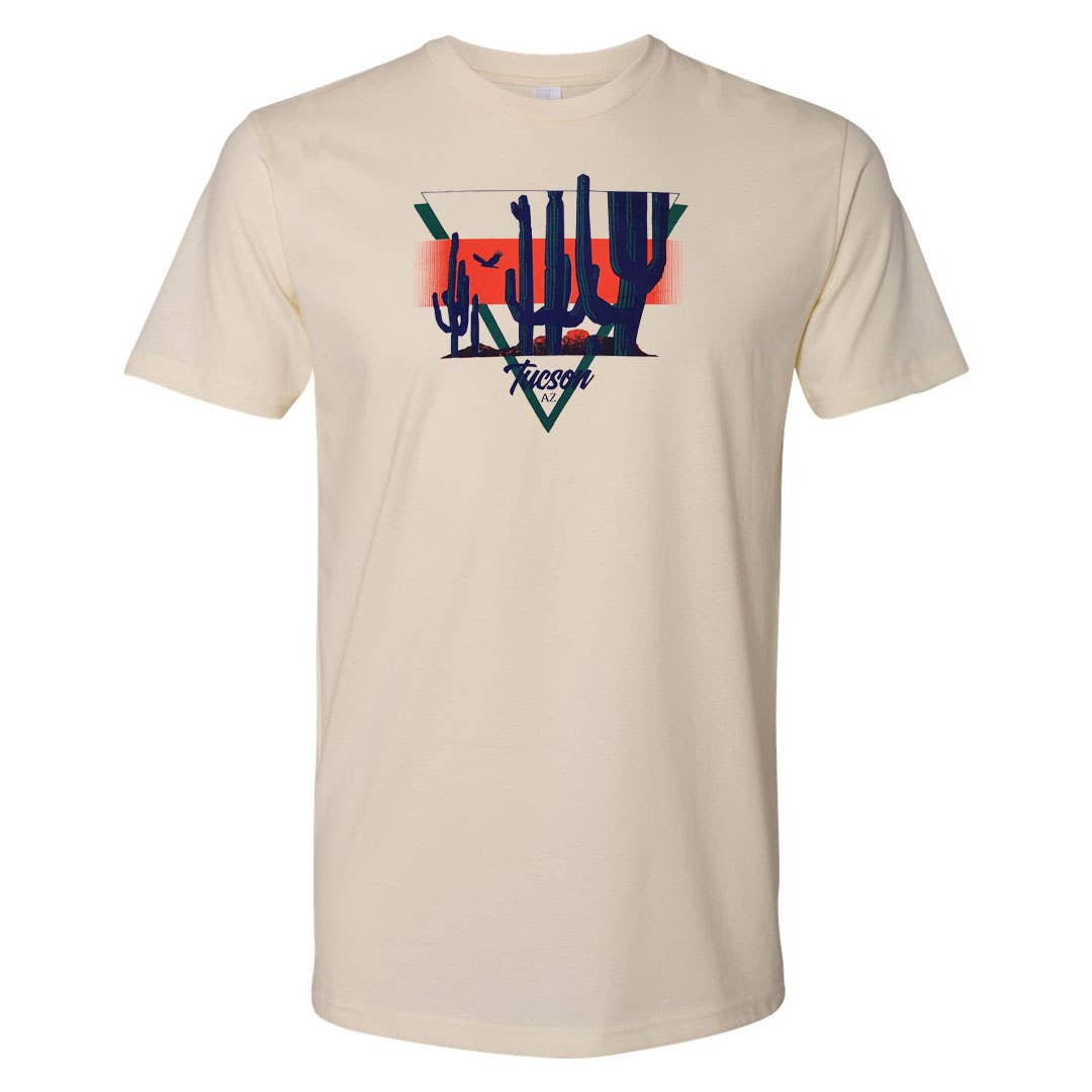 Tanline Printing - Wholesale Screen Printed T-Shirt - Unisex - "Tucson Triangle" Unisex Ringer Shirt (Tan)
