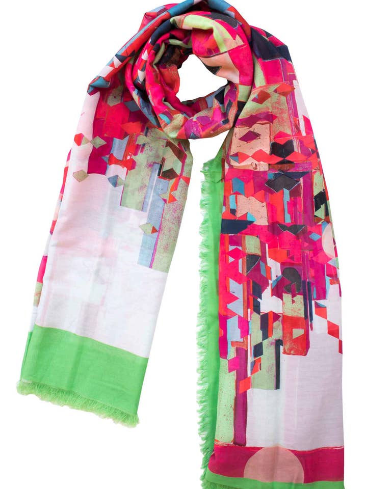 Zijde/katoen „Vibrant Hexagons” Stola 200x140cm voor wholesale door EditionMichel