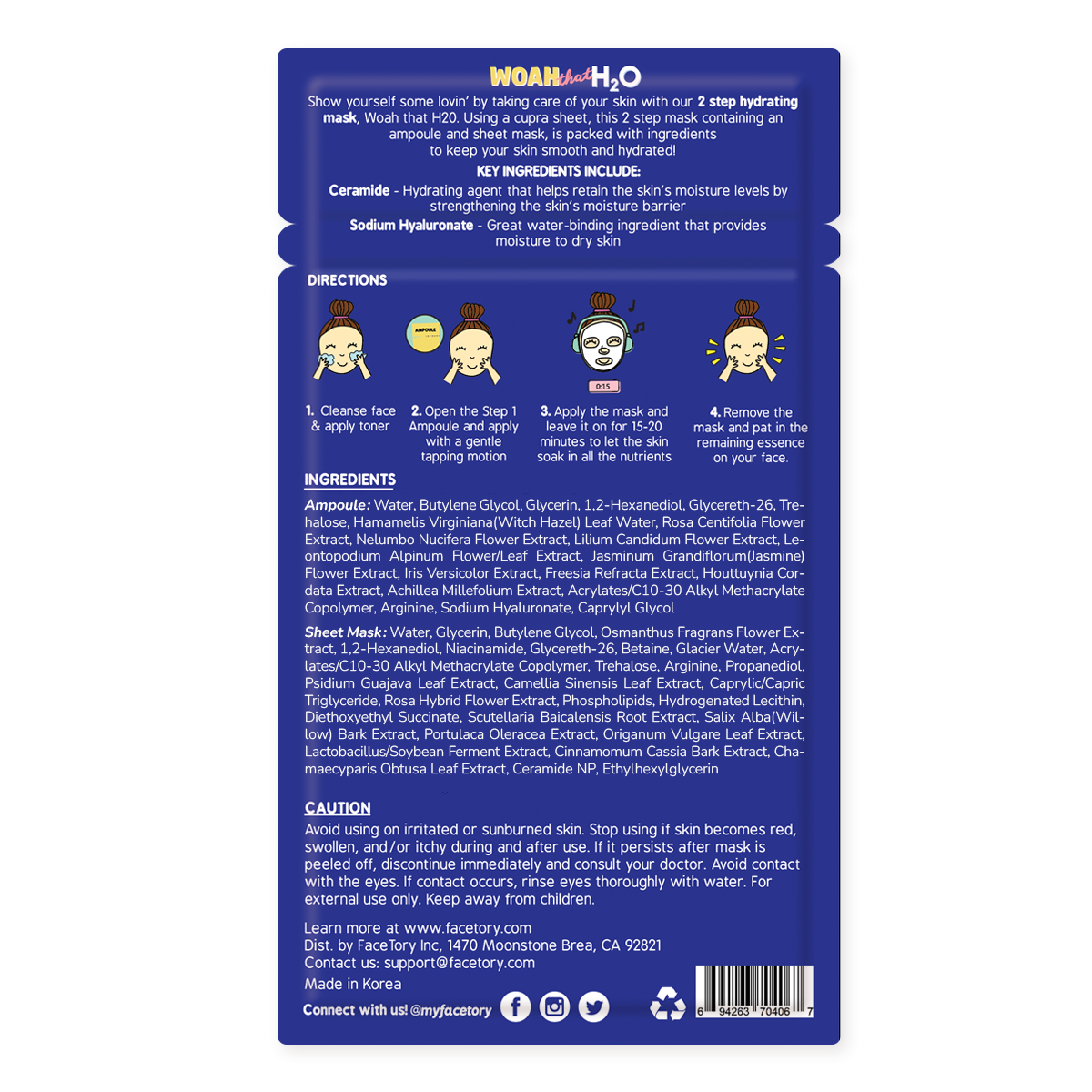 FaceTory - Wholesale Skincare Face Mask - Face Mask - Korean Beauty - 2-Step Hydrating - Woah That H2O4