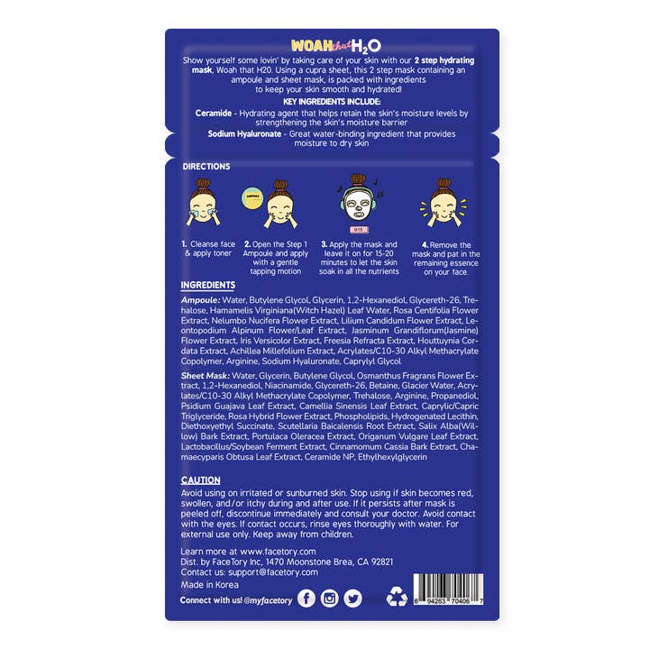 FaceTory - Wholesale Skincare Face Mask - Face Mask - Korean Beauty - 2-Step Hydrating - Woah That H2O4