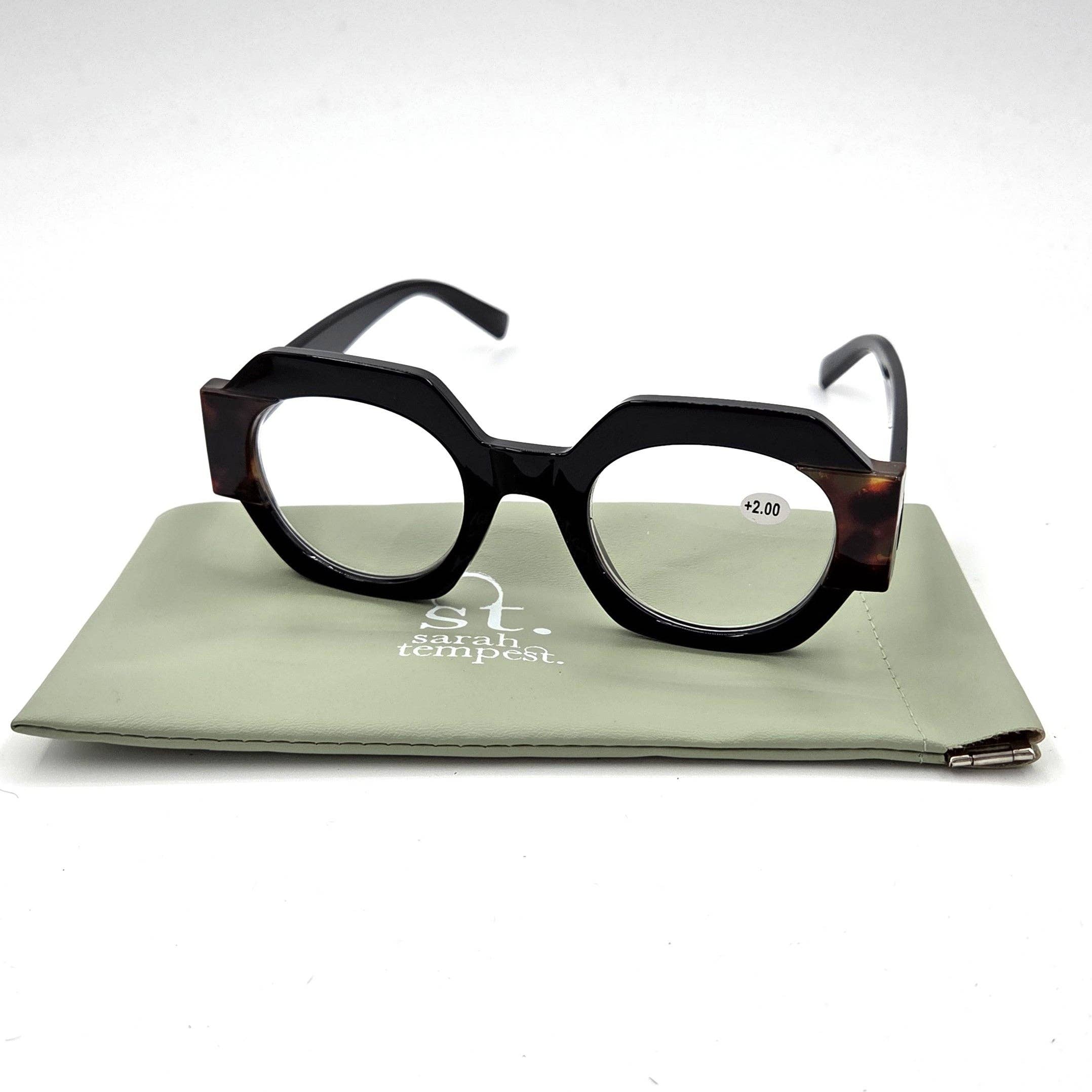 Tempest Designs - Wholesale Eyeglasses - Women's - Thick frame angular glasses with 2 tone side panel1