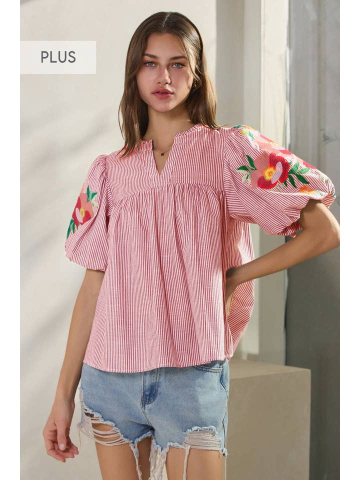 Oddi - Wholesale Blouse - Women's - Plus Yarn Dye Striped Fabric Blouse