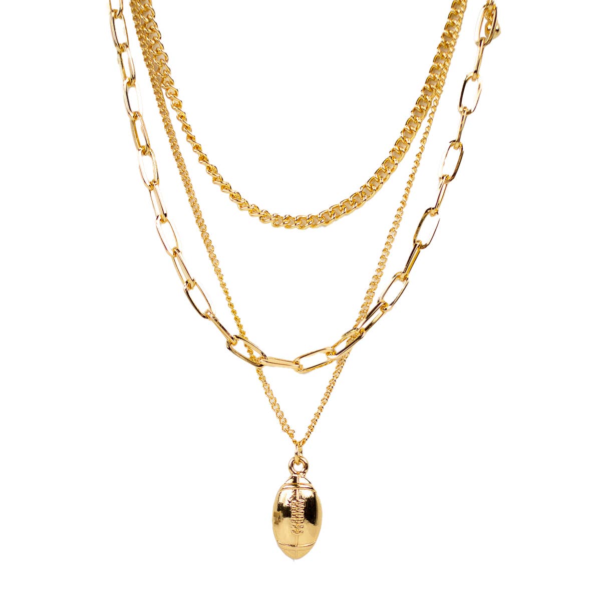 The Royal Standard – wholesale Pendant/charm necklace – Football Layered Necklace   Gold   14"/16"/17"0