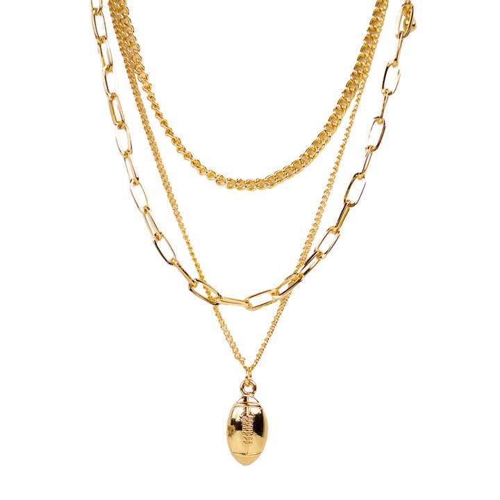 The Royal Standard - Wholesale Pendant/Charm Necklace - Football Layered Necklace Gold 14"/16"/17"