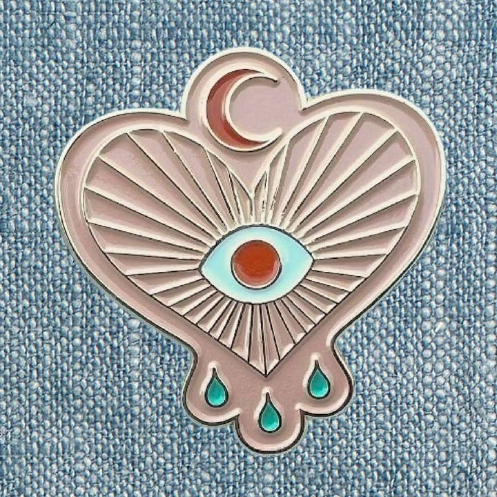 Heart, Moon & Eye Pin for wholesale by Green Bean Graphics