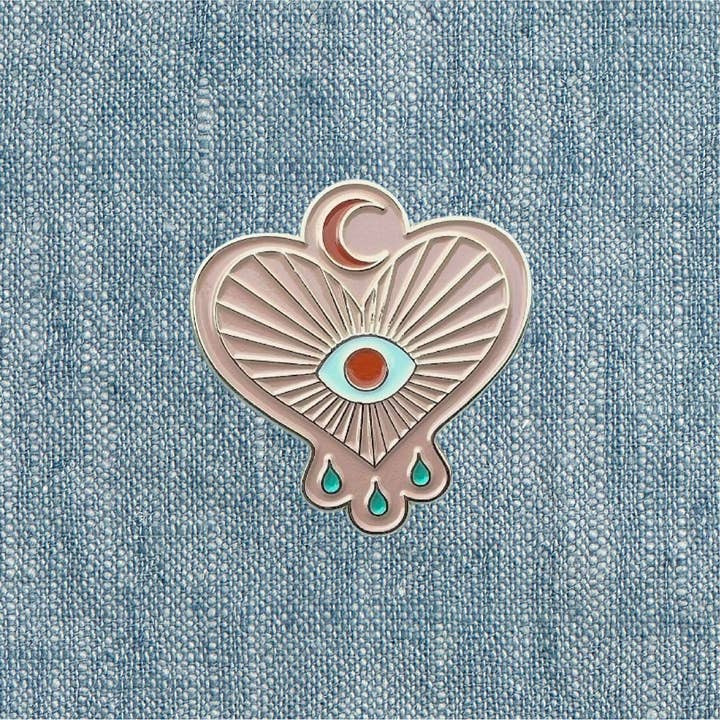 Heart, Moon & Eye Pin for wholesale by Green Bean Graphics