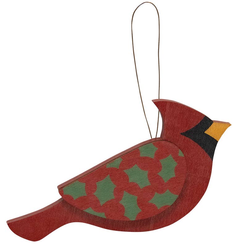 The Hearthside Collection - Wholesale Ornament Set - Wooden Holly Cardinal Ornament, 3 Assorted4