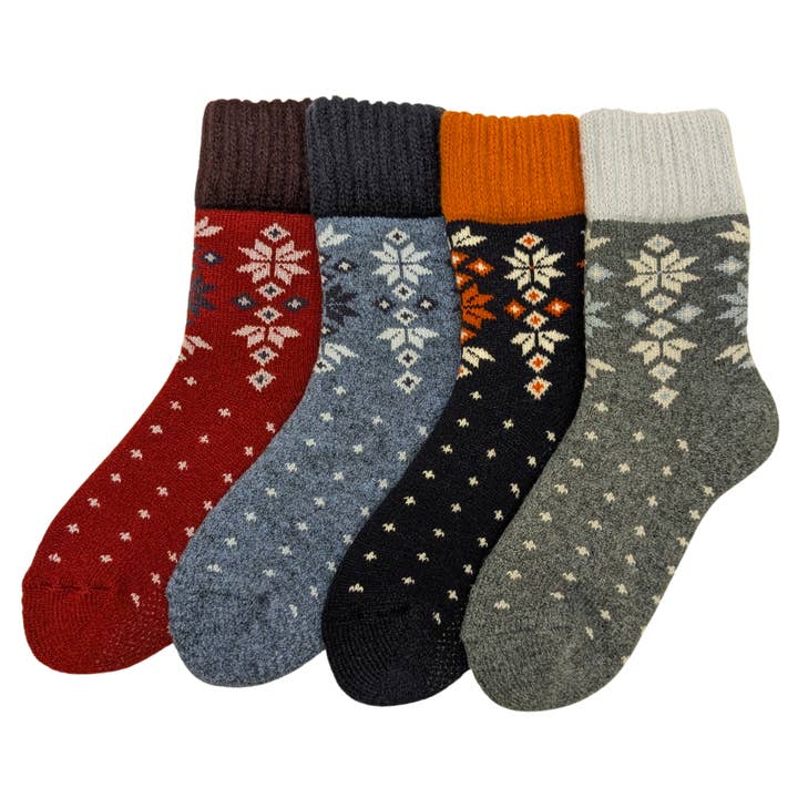 CHERRYSTONE – Großhandel Haussocken – Unisex – Thermosocken mit Rundhalsausschnitt und Schneekristallen | Griffe | Unisex M/L10