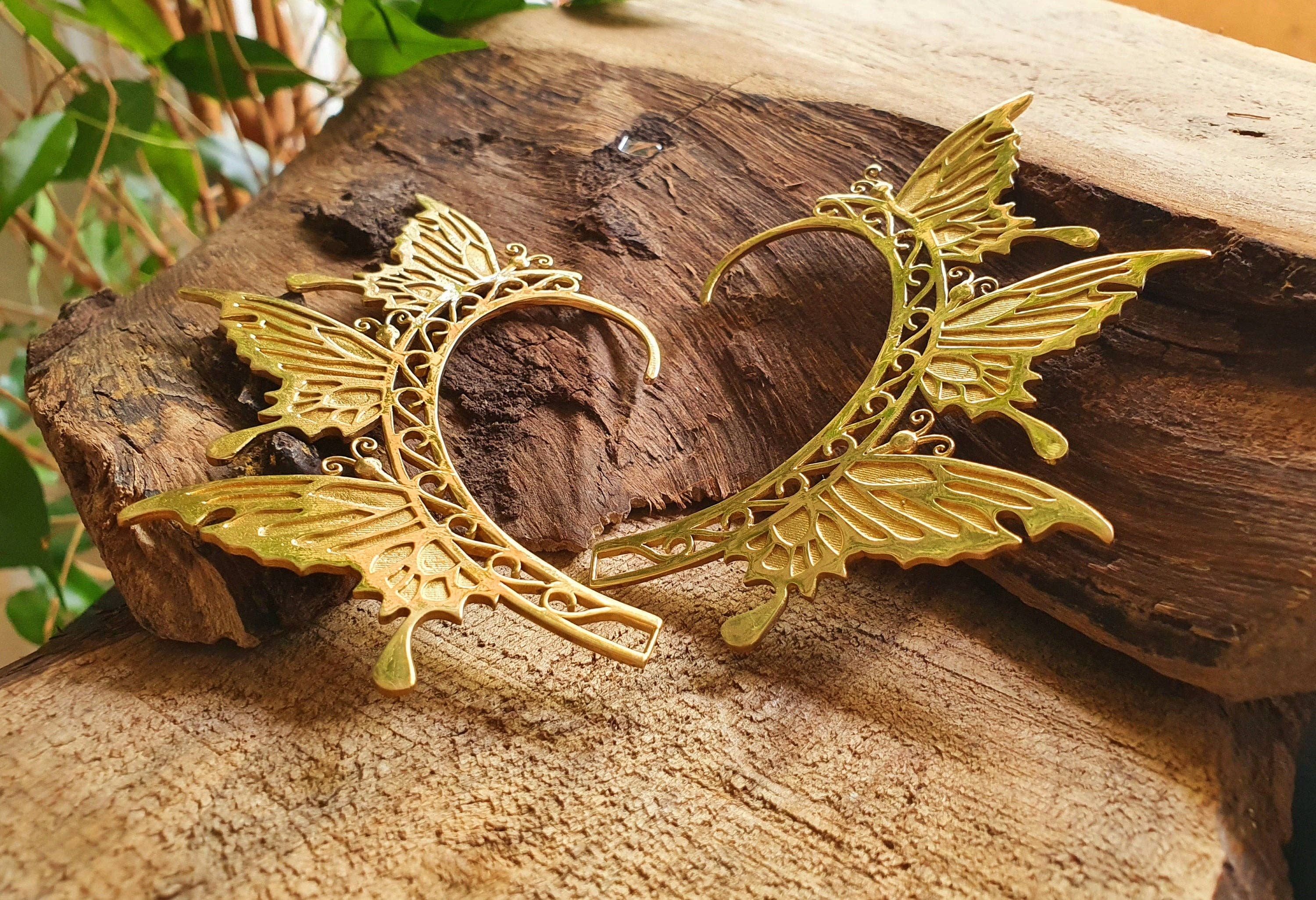Kaali Boutique - Wholesale Cuff/Wrap Earrings - Golden Fairy Wings Ear Cuff Brass / Tribal / Boho / Unisex / Mens Jewellery / Costume / Fancy Dress / Cosplay / Festival Jewellery /4