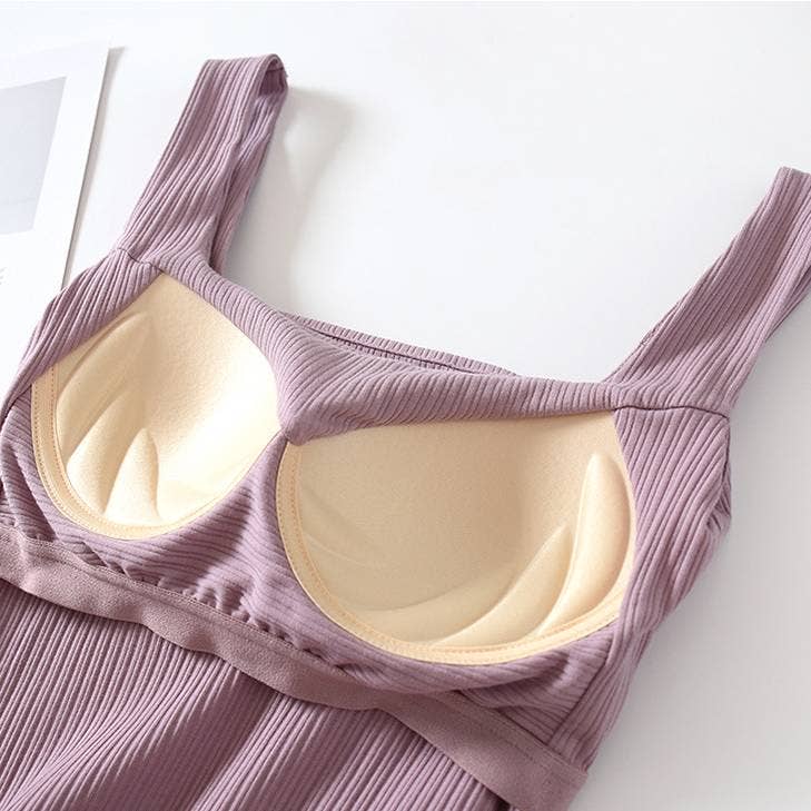 HIDDENBRAND - Wholesale Tank Top - Women's - Basic Essential cotton square neck rib tank top w self bra15