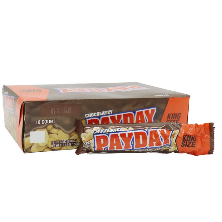 Payday Bars Chocolate King Size, 3.1oz, 18ct Case for wholesale by Grandpa Joe's Candy Shop
