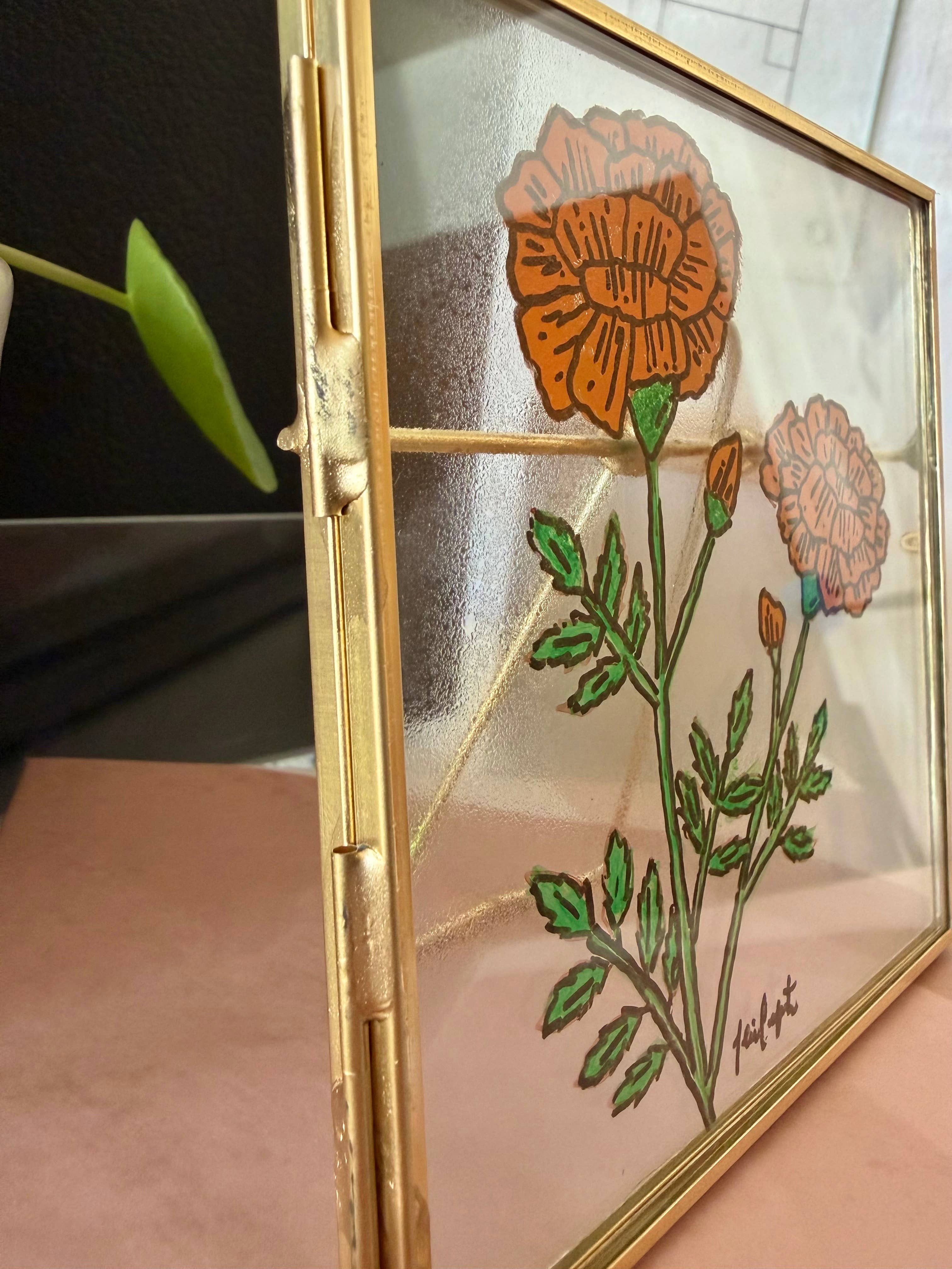 jcarp designs - Wholesale Decorative Tabletop Object - Hand-Painted Marigold Glass Frame: Whimsical Home Decor4