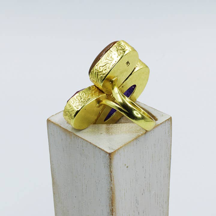 LA MAR - Wholesale Multi-Stone Ring - 3 semi-precious stone ring - gold-plated2