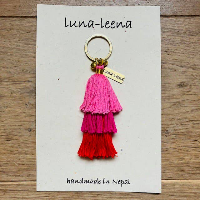 Luna-Leena  - handmade in Nepal - Wholesale Keychain - Women's - sleutelhanger kwast rood - tasbedel - biologisch handgemaakt5