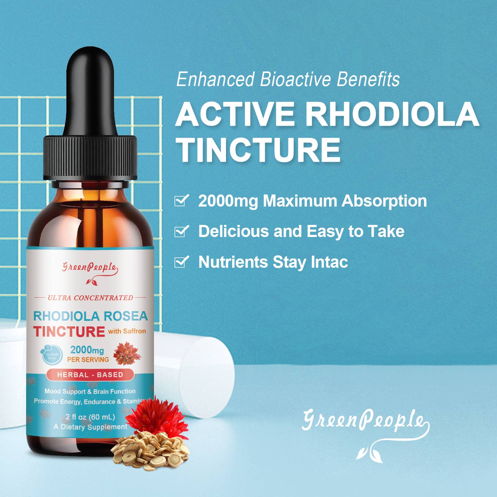 GreenPeople - Vente Supplément oral/vitamine - GREENPEOPLE (Lot de 12) Gouttes de Rhodiola Rosea Teinture 16-en-12