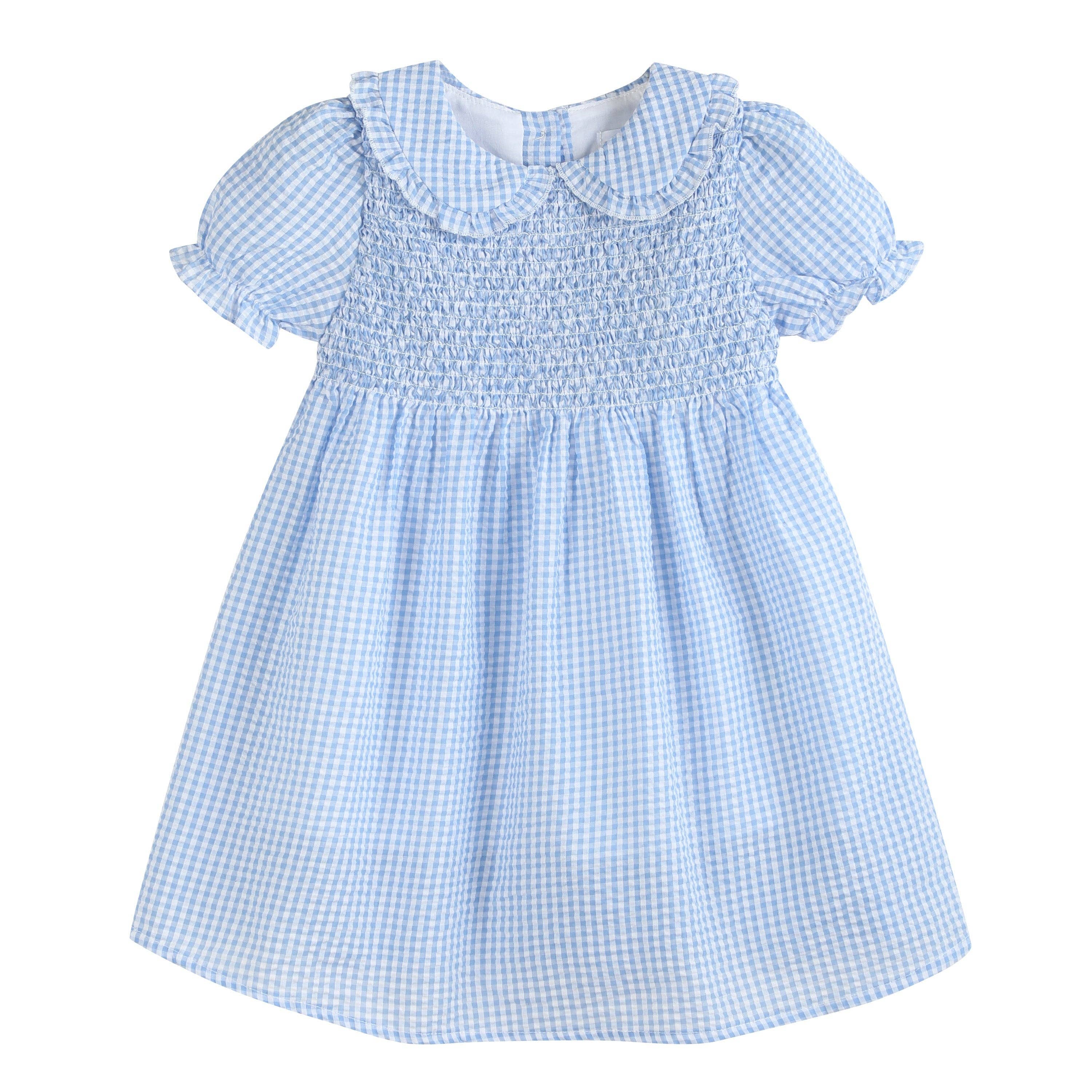 Lil Cactus - Wholesale Dress - Kids - Light Blue Gingham Smocked Dress0