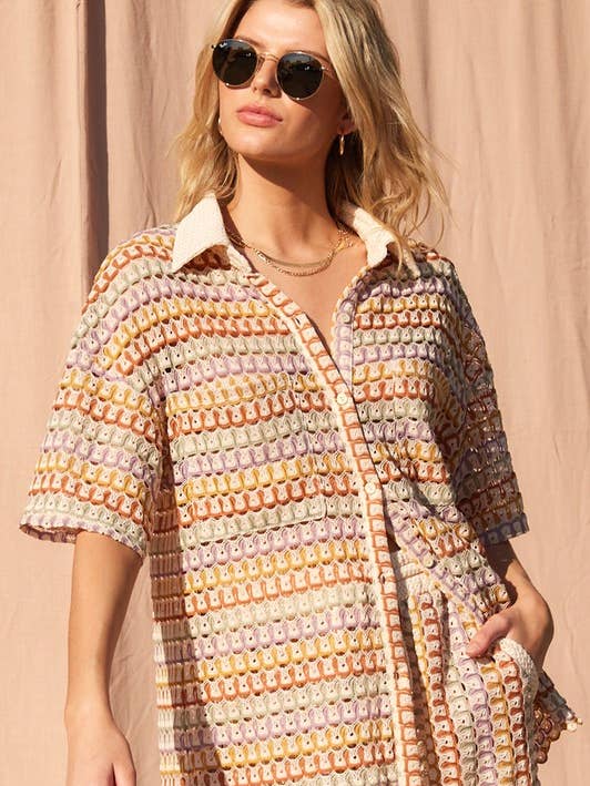 Yarn Dyed Crochet Shirt Top for wholesale by ILLA ILLA