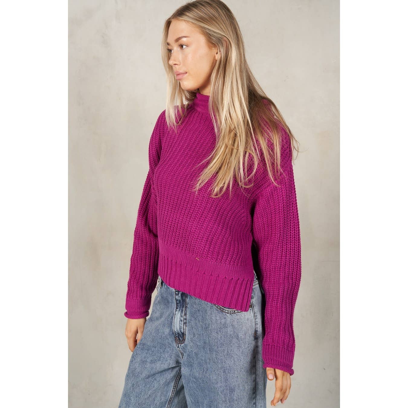 lalamia – Pulôver - Mulher por atacado – Camisola manga comprida Semi Crop Rolled Mock Neck2