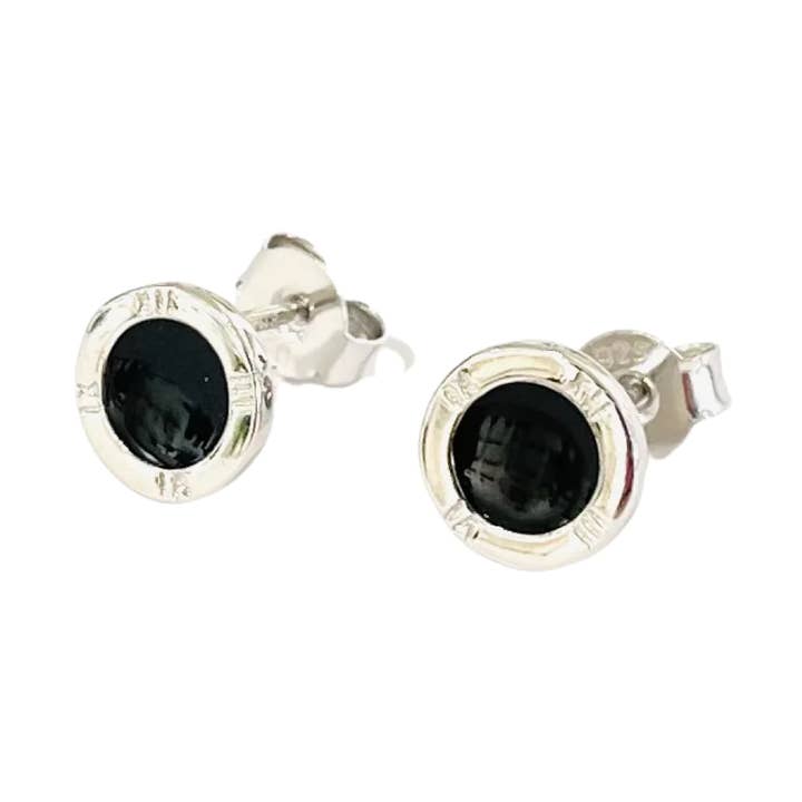 Brinco pequeno moeda preta prateada por atacado de DFJ Collections