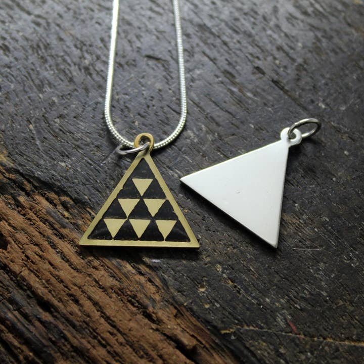 Plataica - Wholesale Pendant/Charm Necklace - Canarian Pintadera Pyramid pendant in brass and 925 silver8