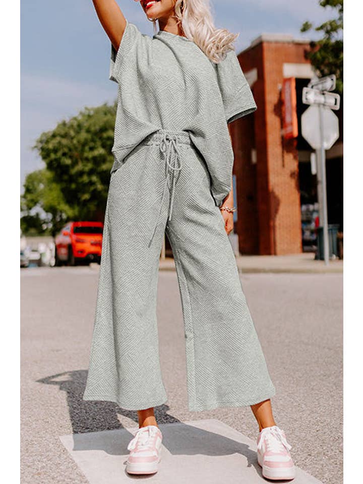 PRETTY BASH - Wholesale Lounge Set - Women's - Textured Top and Pants Set