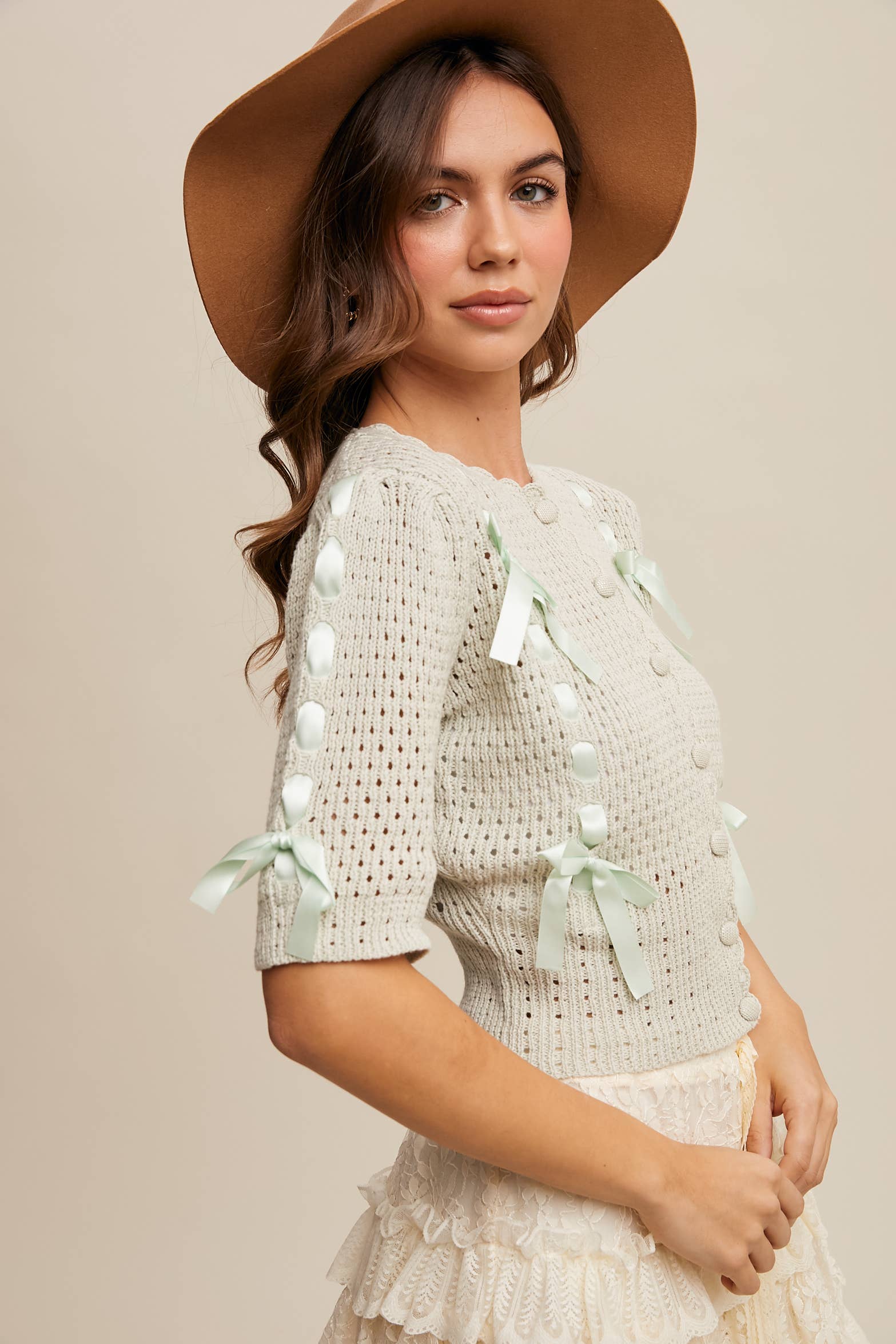 Listicle - Wholesale Cardigan - Women's - Pastel Knit Cardigan with Satin Bow Details27