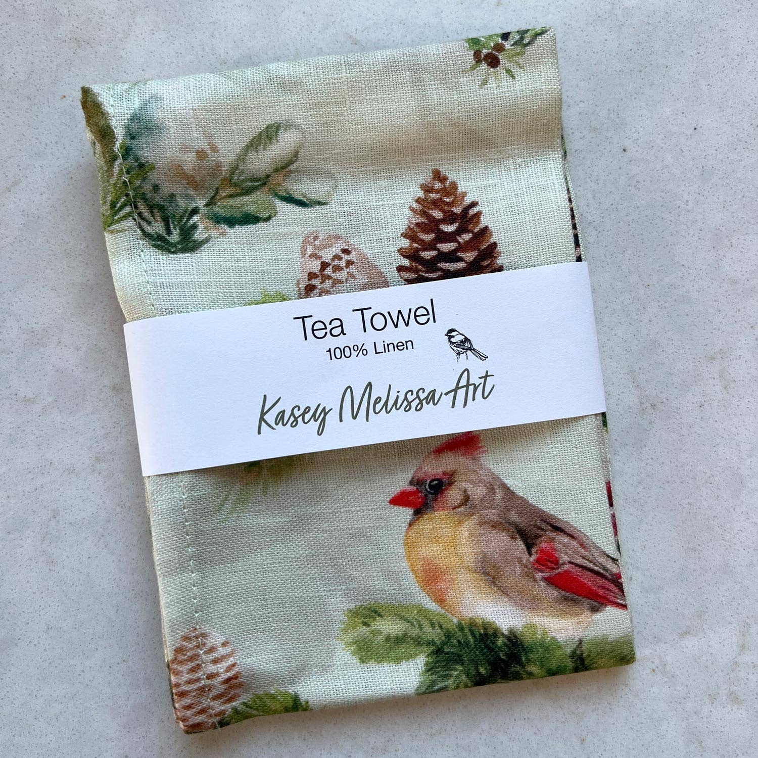 Kasey Melissa Art – Großhandel Geschirrtücher – Kardinal- und Frasier-Tanne - Leinen-Geschirrtuch3