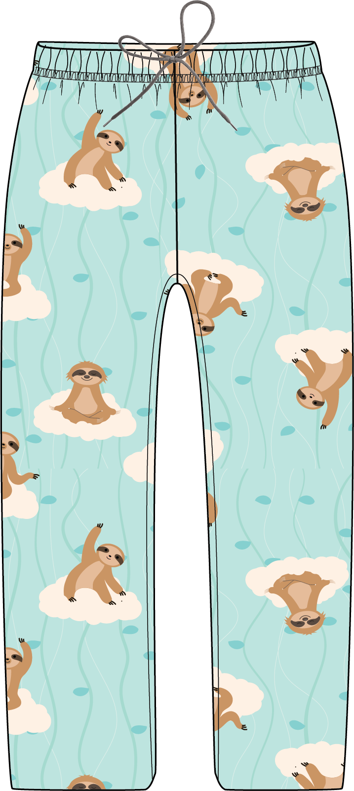 Rose Textiles – wholesale Sleepwear bottom – Kids – Flannel Fleece Pajama Pant: Aqua Sloth1