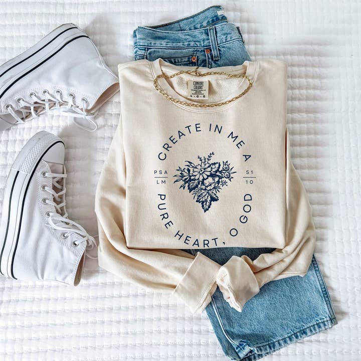 Verita Culture - Wholesale Graphic Sweatshirt - Women's - Create In Me A Pure Heart Inspirational Christian Sweatshirt1