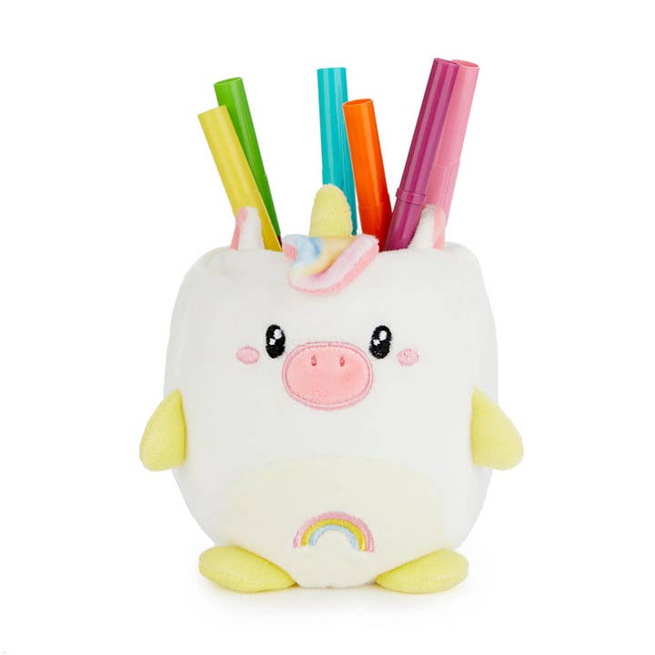 Fluffy unicorn white plastic/fabric pencil holder for wholesale by Balvi