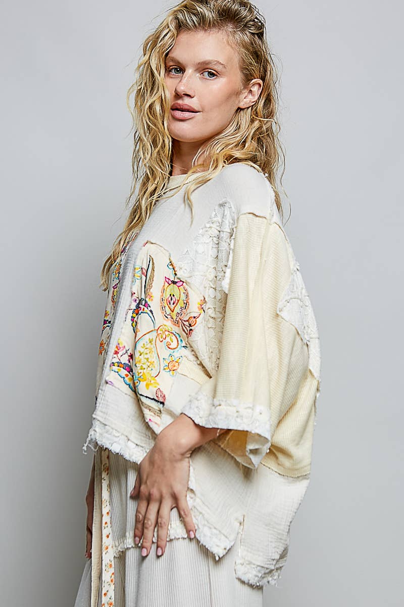 Pol Clothing - Wholesale Blouse - Women's - Round Neck Double Gauze Floral Woven Top13