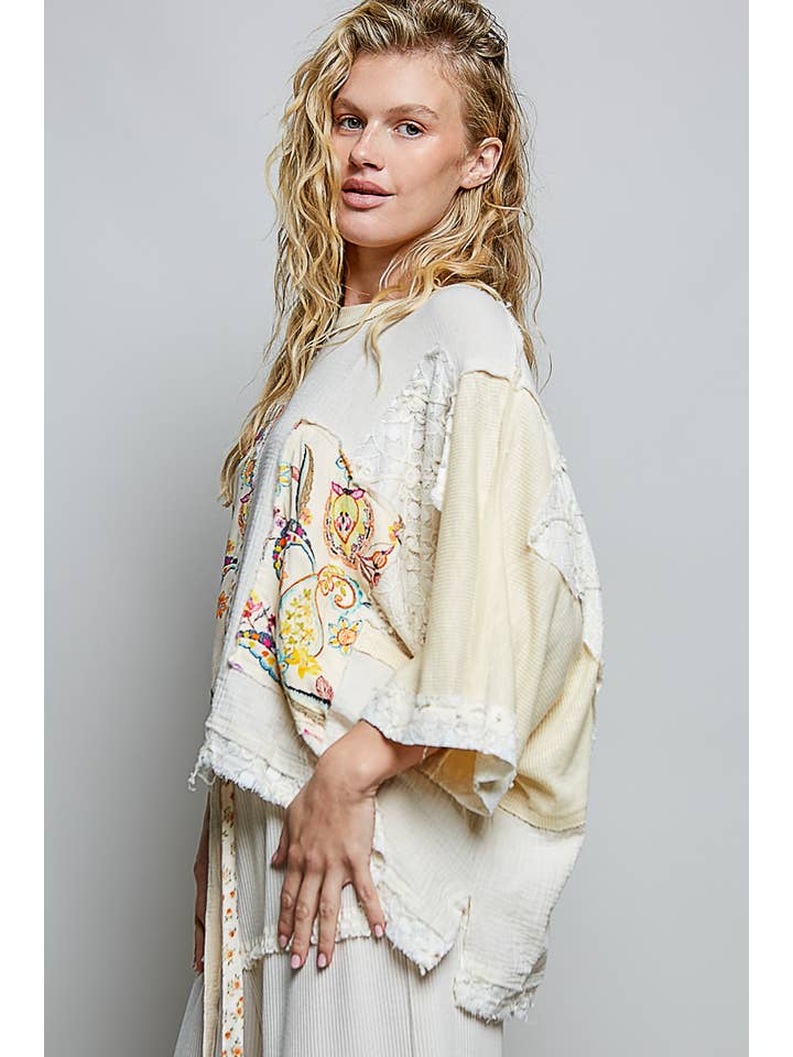 Pol Clothing - Wholesale Blouse - Women's - Round Neck Double Gauze Floral Woven Top13