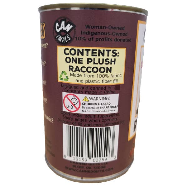 Canned Gifts - Wholesale Stuffed/Plush Toy - Kids & Baby - Canned Raccoon | Stuffed Animal Plush w/Funny Jokes on Can