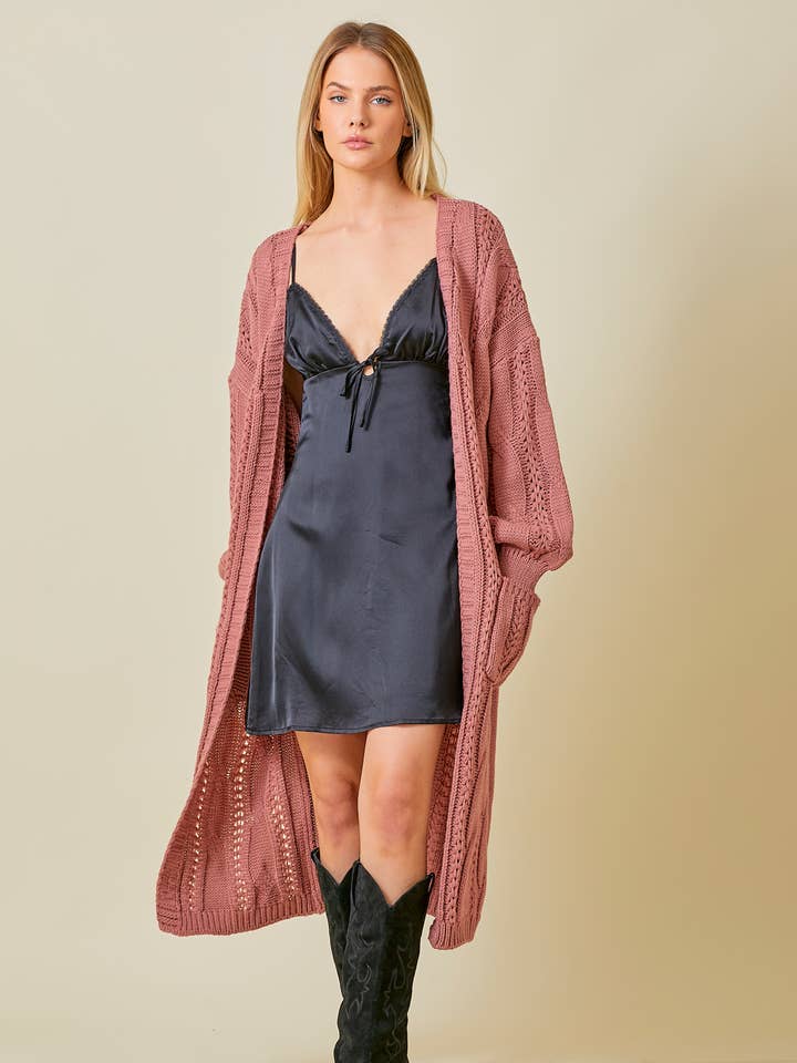 CABLE KNIT MAXI SWEATER CARDI for wholesale by Baevely by Wellmade USA