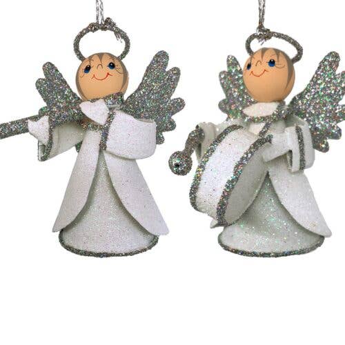Angel set with flute and drum in silver for wholesale by Santa and friends