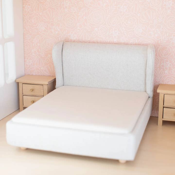 Macy Mae Dollhouse Designs - Wholesale Doll - Kids - Dollhouse Upholstered Double Bed | Off-White1