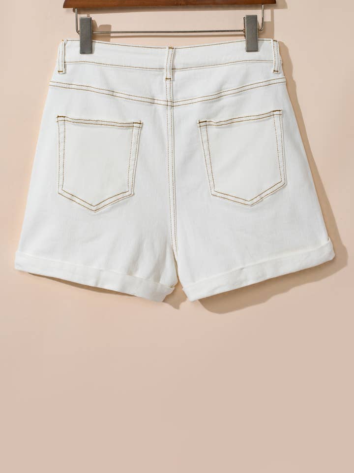 White Asymmetric Waist Design Stylish Denim Shorts for wholesale on Faire