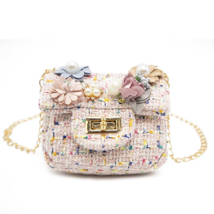 Bewaltz - Wholesale Crossbody Bag - Kids - Mini Tweed Pearly Florals Crossbody - Pink