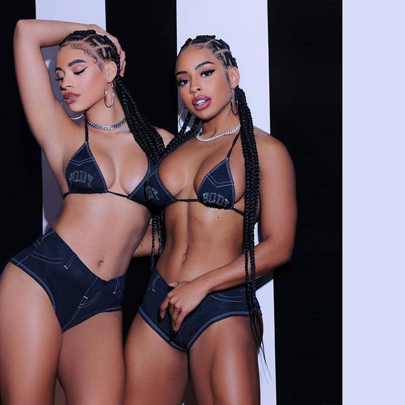 MB Fashion Wholesale - Vente Maillot de bain deux-pièces – femme - Ensemble haut de bikini licou et short taille haute MB FASHION 9747LY4