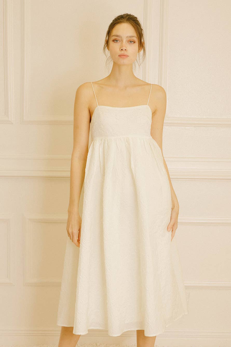 Ivory JD4552- Monochromatic Embossed Floral Midi Dress for wholesale on Faire1