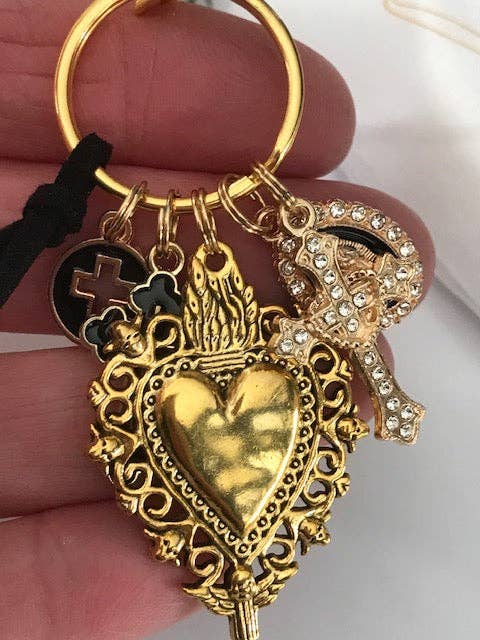 Miss DJ Angel - Wholesale Keychain - Women's - Virgin Mary keychain with sacred heart and cross, gift for virgin mother, miraculous medal virgin charm, ex-voto keychain3