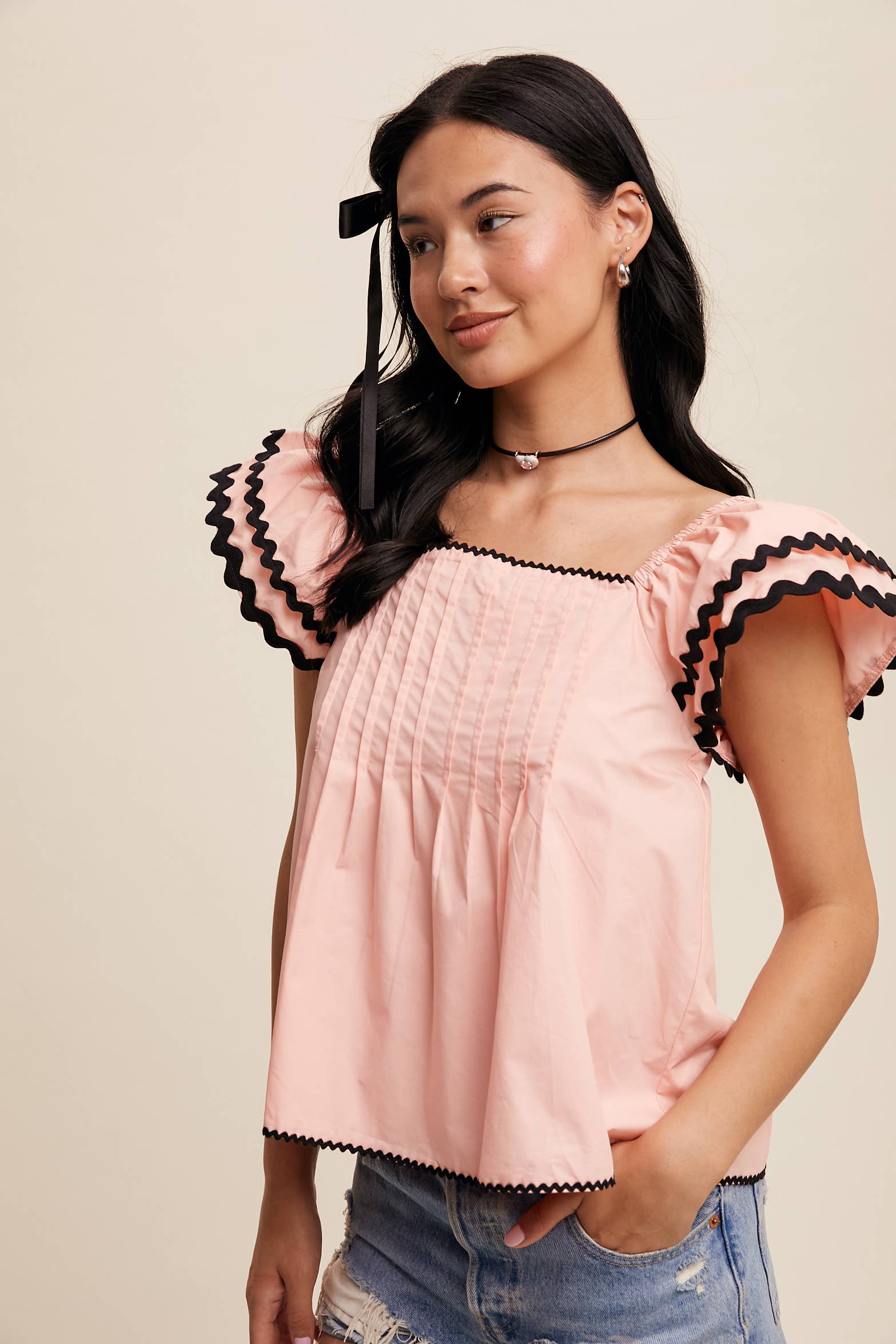 Listicle – wholesale Blouse – Women’s – Flutter-Sleeve Pintuck Top16