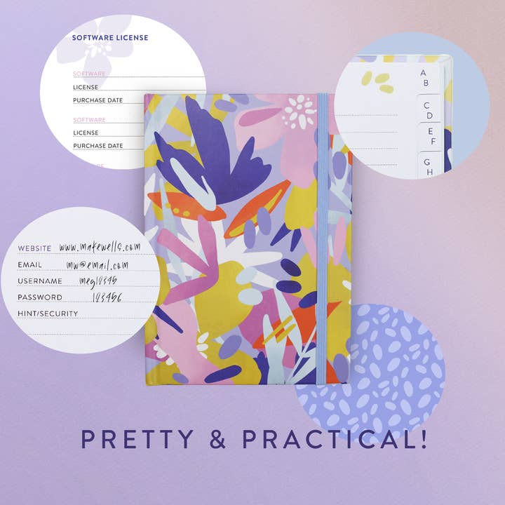 Makewells - Wholesale Journal/Diary - Password Book with Alphabetical Tabs - Pastel Florals1