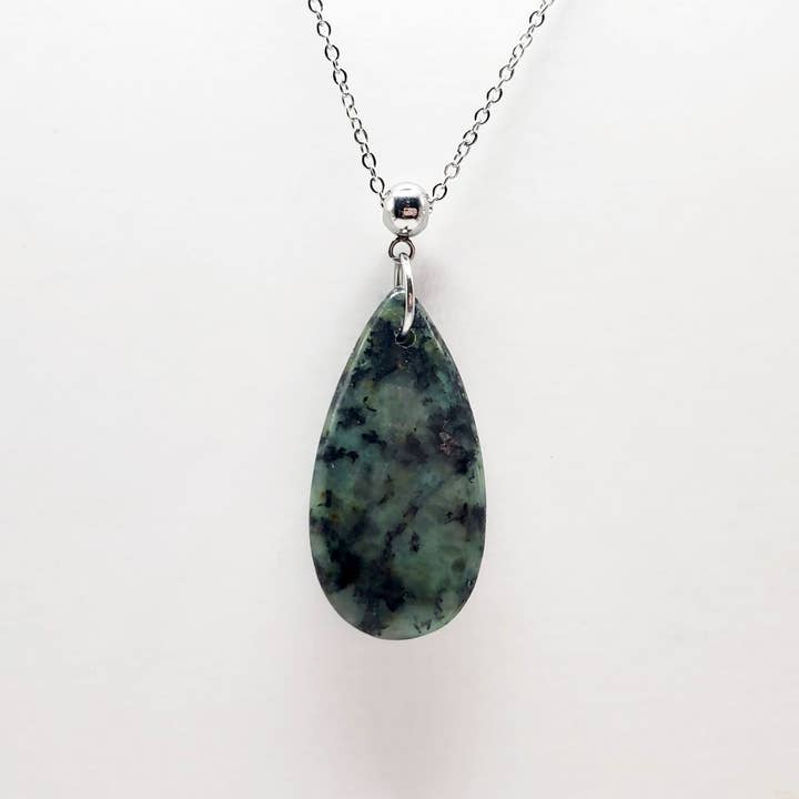 One of a Kind African Turquoise & Stainless Necklace for wholesale by Covaly Artisan Jewelry