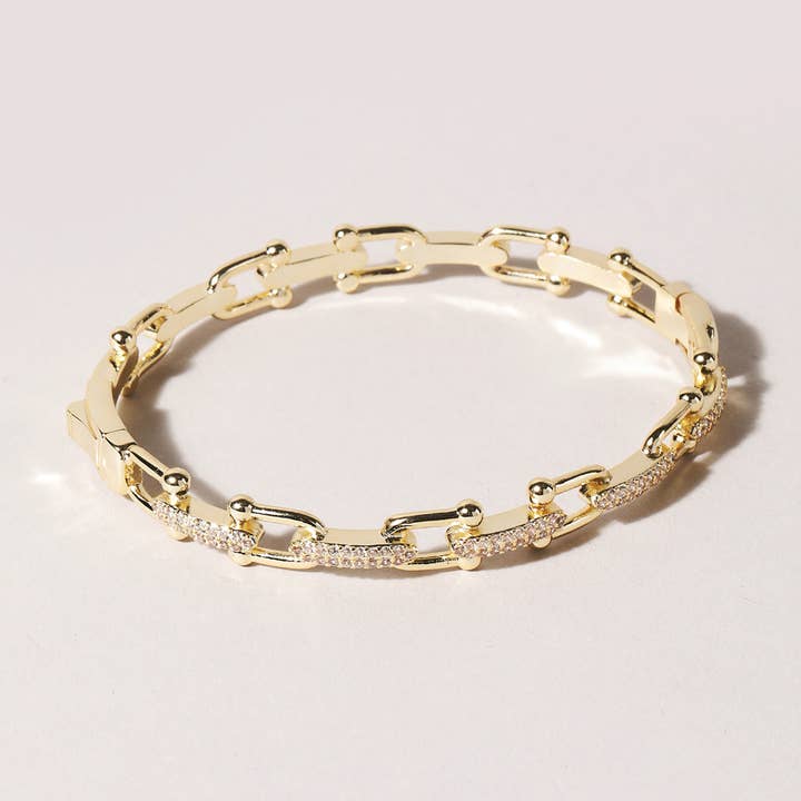 Fashion City - Wholesale Link & Chain Bracelet - Linked Chain Style Bangle with CZ Buckle Closure