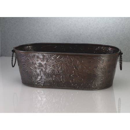 India Handicrafts Inc - Wholesale Party Tub - Copper Leaf Oblong Tub – 21" x 10"1