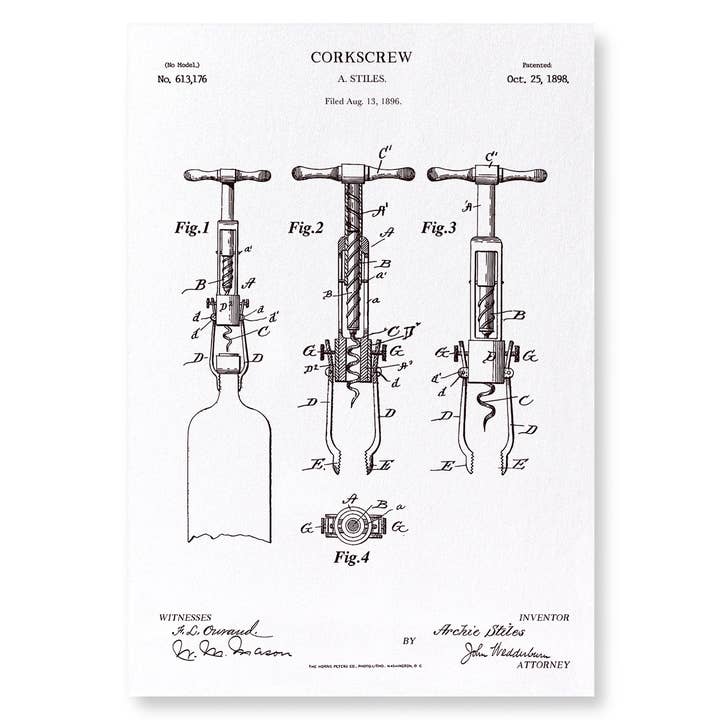 PATENT OF CORKSCREW (1898): 2xPrints for wholesale by Ezen Trade